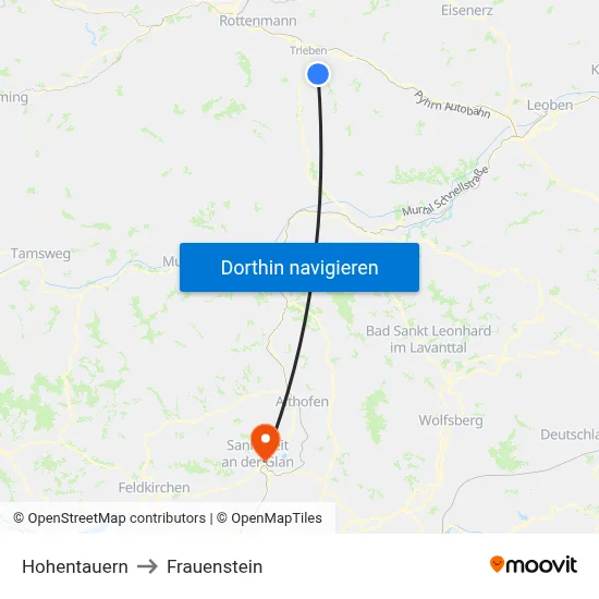 Hohentauern to Frauenstein map