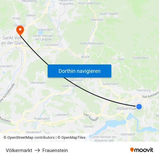 Völkermarkt to Frauenstein map