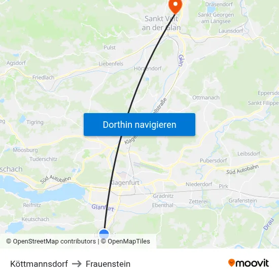Köttmannsdorf to Frauenstein map