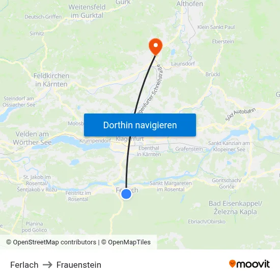 Ferlach to Frauenstein map