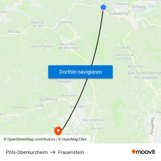 Pöls-Oberkurzheim to Frauenstein map