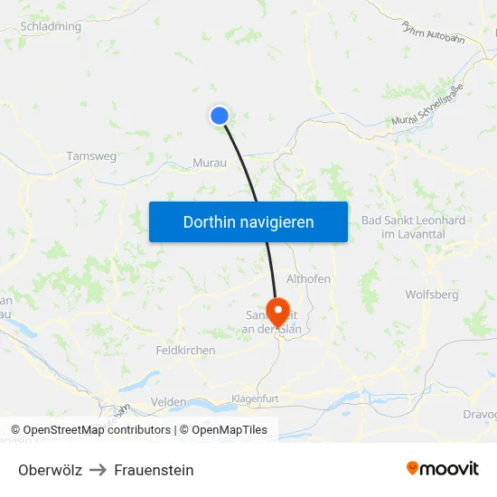 Oberwölz to Frauenstein map