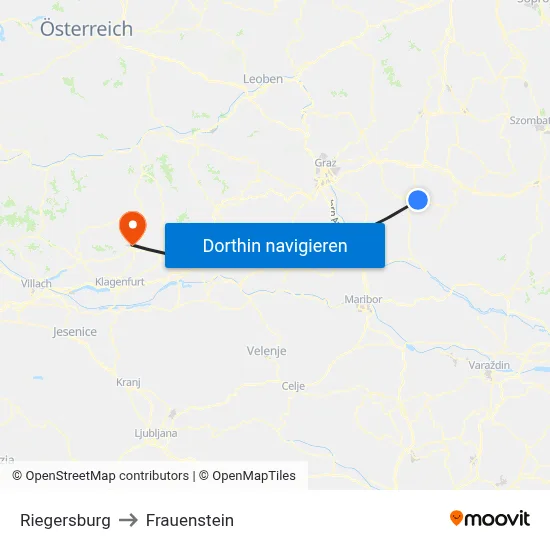 Riegersburg to Frauenstein map