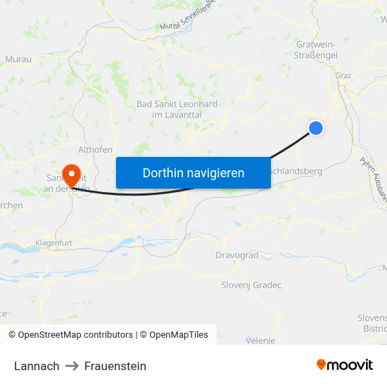 Lannach to Frauenstein map