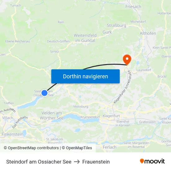 Steindorf am Ossiacher See to Frauenstein map