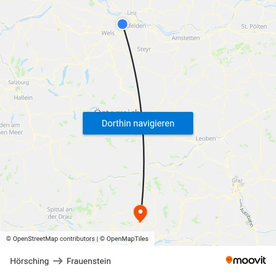 Hörsching to Frauenstein map
