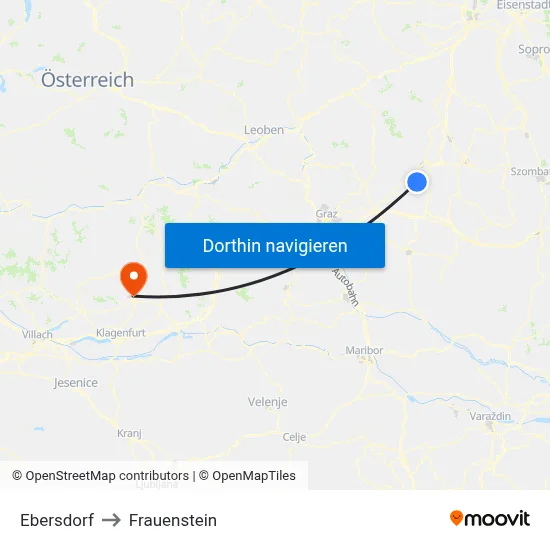 Ebersdorf to Frauenstein map