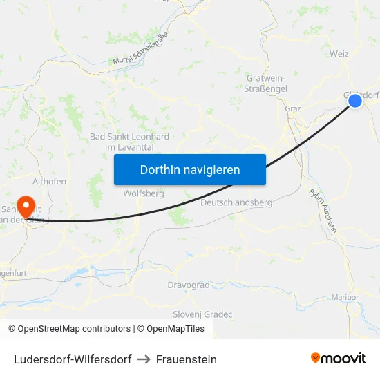 Ludersdorf-Wilfersdorf to Frauenstein map
