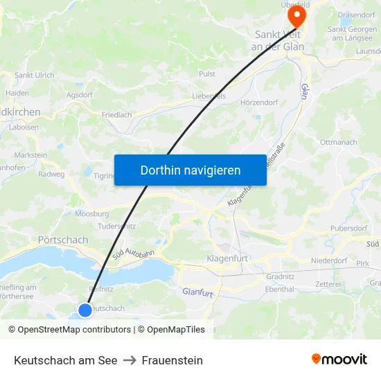Keutschach am See to Frauenstein map