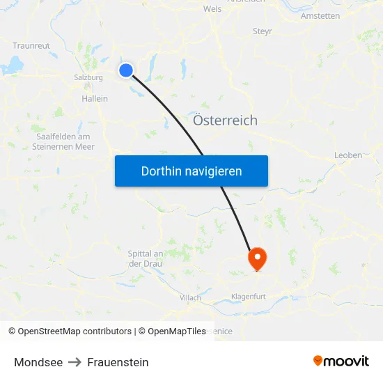Mondsee to Frauenstein map