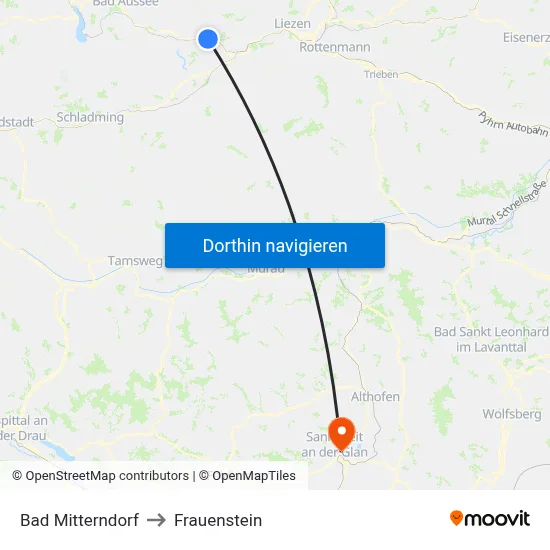 Bad Mitterndorf to Frauenstein map