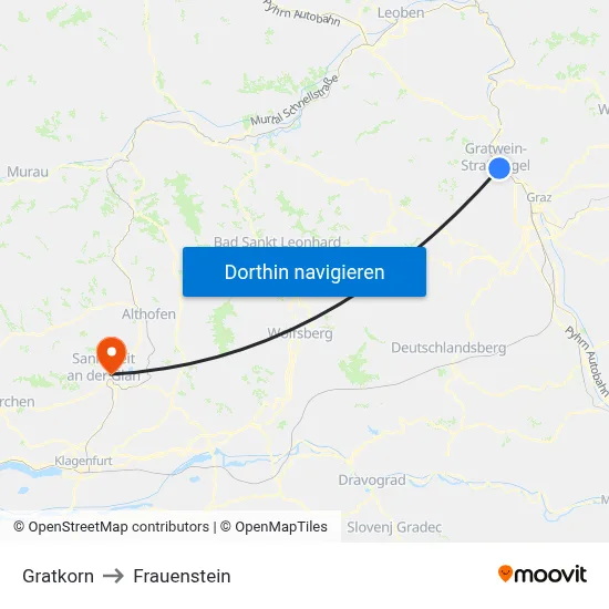 Gratkorn to Frauenstein map