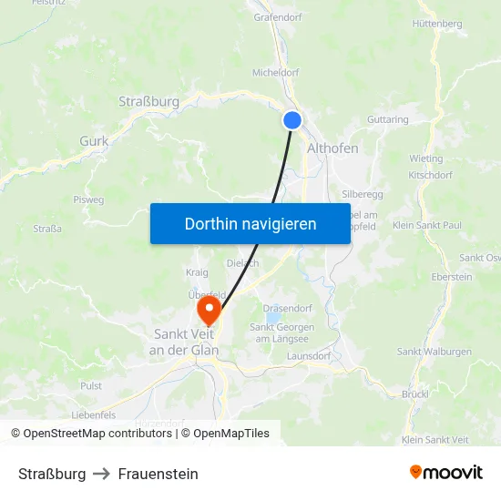 Straßburg to Frauenstein map