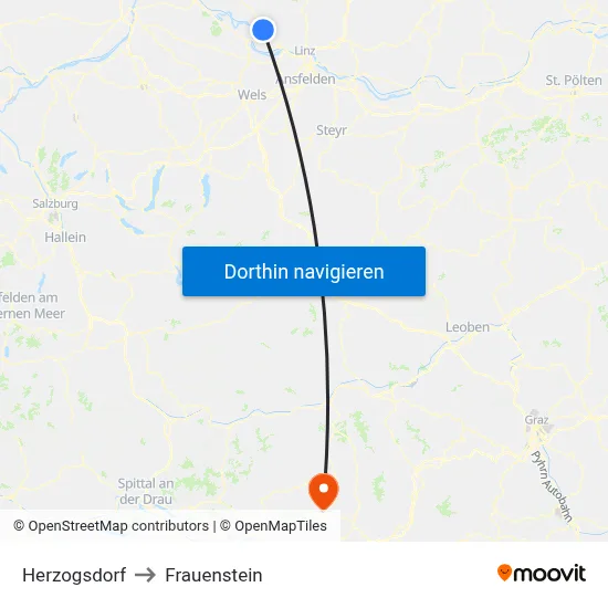 Herzogsdorf to Frauenstein map