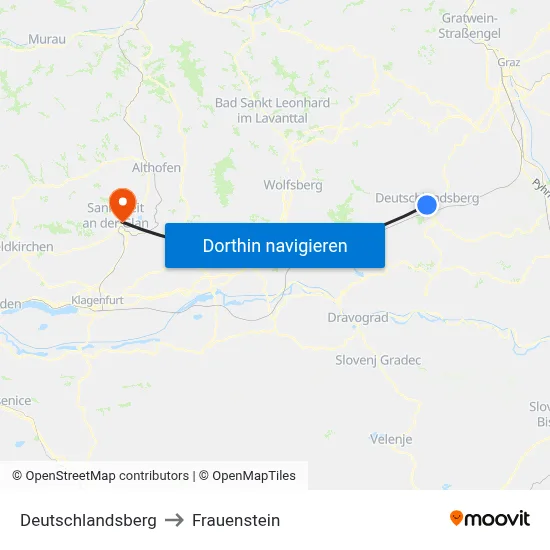 Deutschlandsberg to Frauenstein map