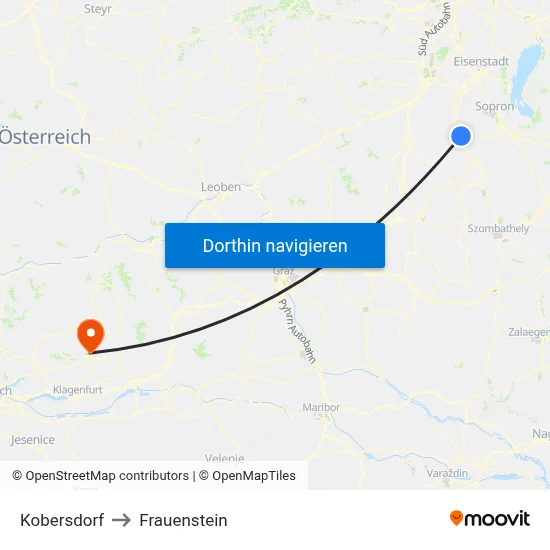 Kobersdorf to Frauenstein map