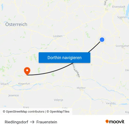 Riedlingsdorf to Frauenstein map