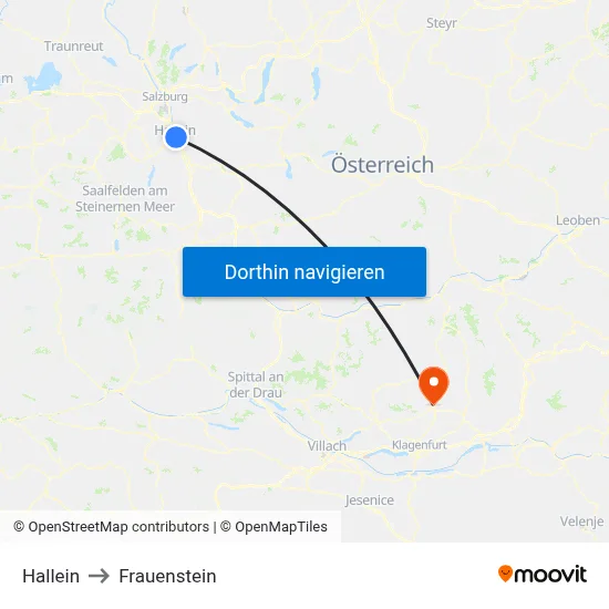 Hallein to Frauenstein map