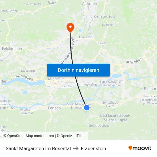 Sankt Margareten Im Rosental to Frauenstein map