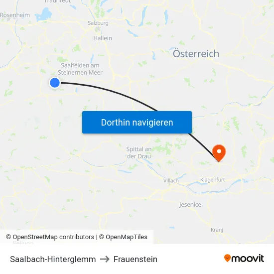 Saalbach-Hinterglemm to Frauenstein map