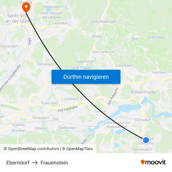 Eberndorf to Frauenstein map