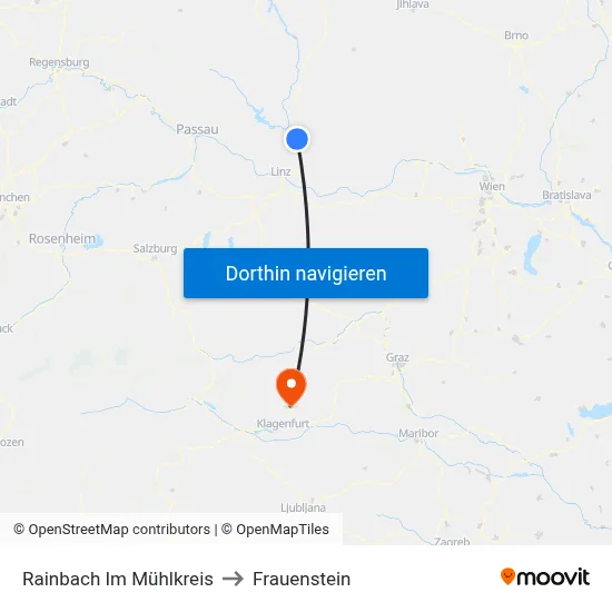 Rainbach Im Mühlkreis to Frauenstein map