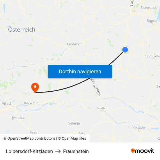 Loipersdorf-Kitzladen to Frauenstein map