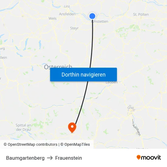 Baumgartenberg to Frauenstein map