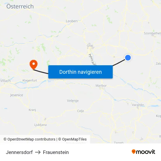 Jennersdorf to Frauenstein map