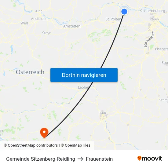 Gemeinde Sitzenberg-Reidling to Frauenstein map