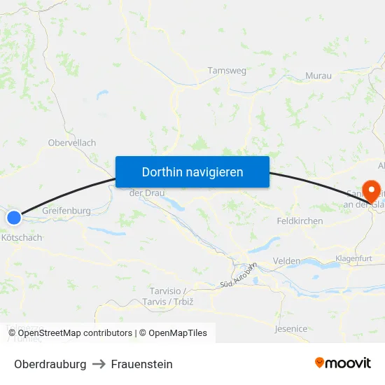 Oberdrauburg to Frauenstein map