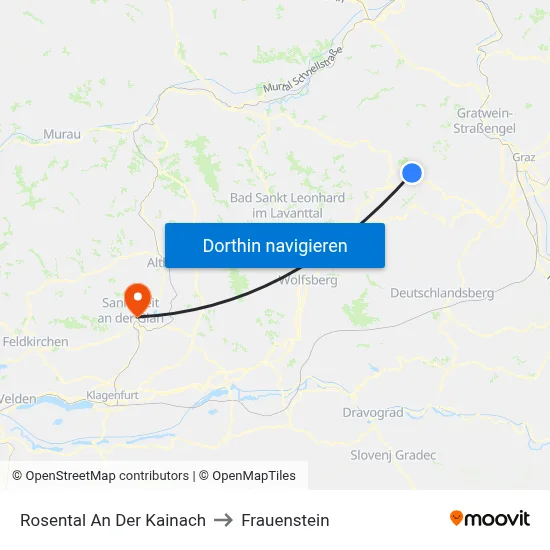 Rosental An Der Kainach to Frauenstein map