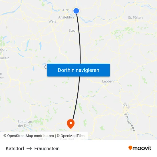 Katsdorf to Frauenstein map
