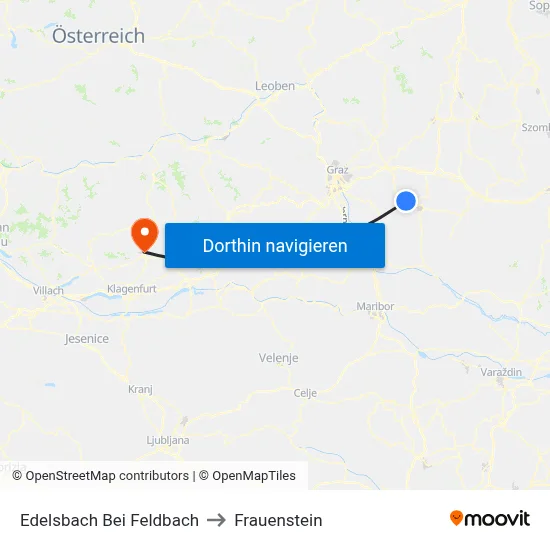 Edelsbach Bei Feldbach to Frauenstein map