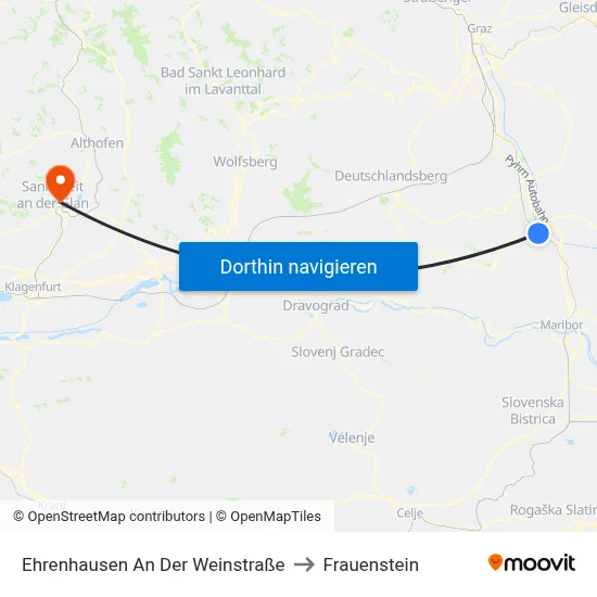 Ehrenhausen An Der Weinstraße to Frauenstein map