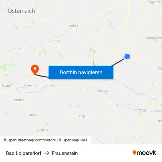 Bad Loipersdorf to Frauenstein map