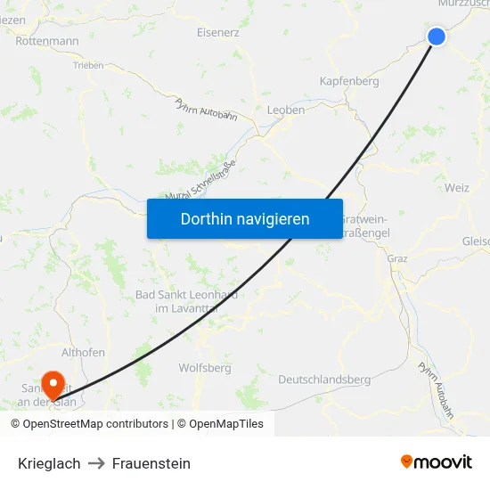 Krieglach to Frauenstein map
