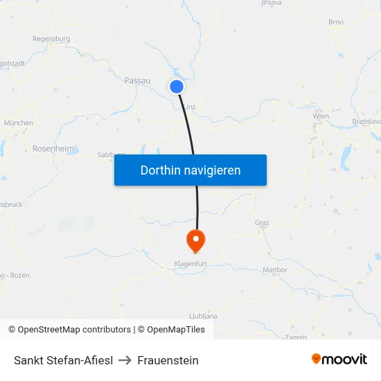 Sankt Stefan-Afiesl to Frauenstein map