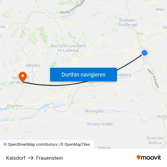Kalsdorf to Frauenstein map