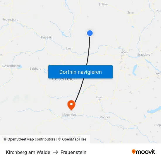 Kirchberg am Walde to Frauenstein map