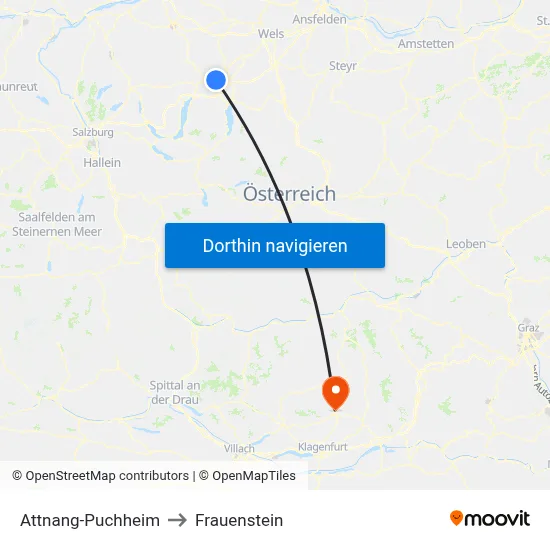 Attnang-Puchheim to Frauenstein map