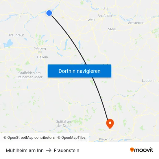 Mühlheim am Inn to Frauenstein map