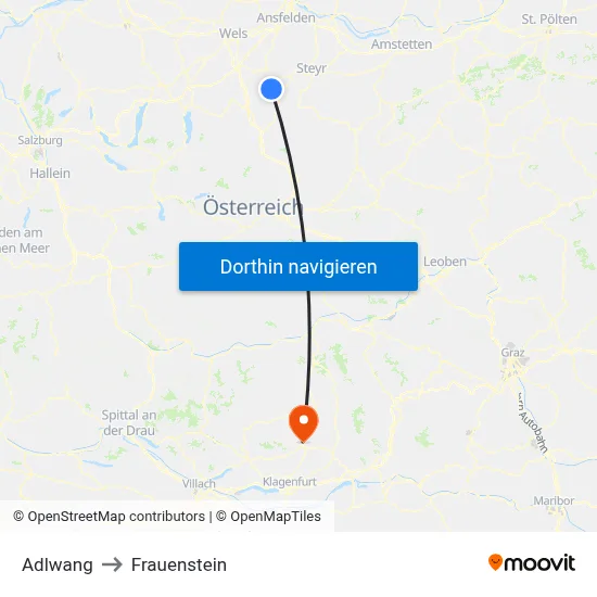 Adlwang to Frauenstein map