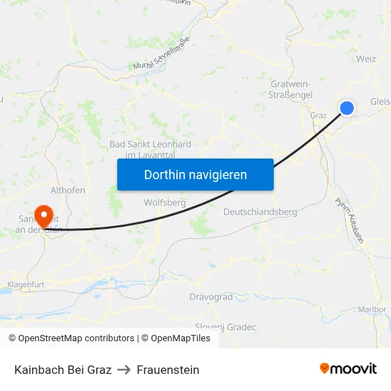 Kainbach Bei Graz to Frauenstein map