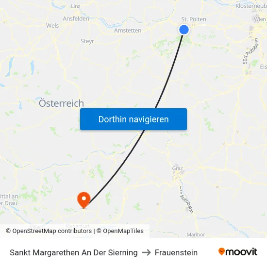Sankt Margarethen An Der Sierning to Frauenstein map