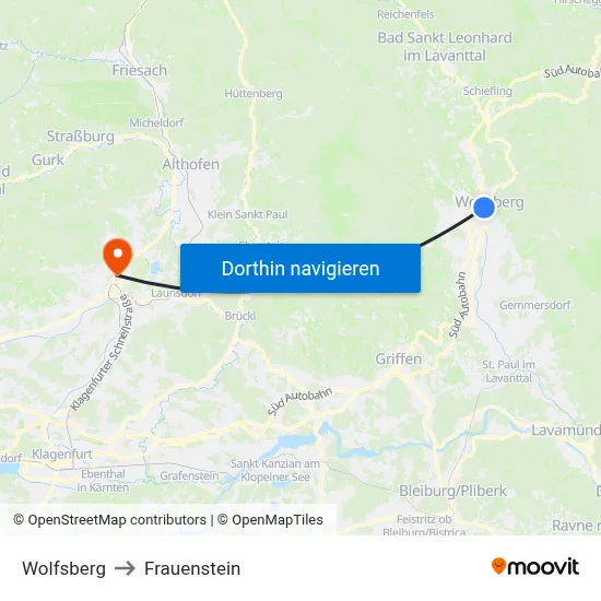 Wolfsberg to Frauenstein map