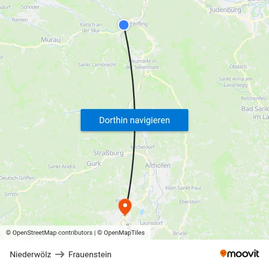 Niederwölz to Frauenstein map
