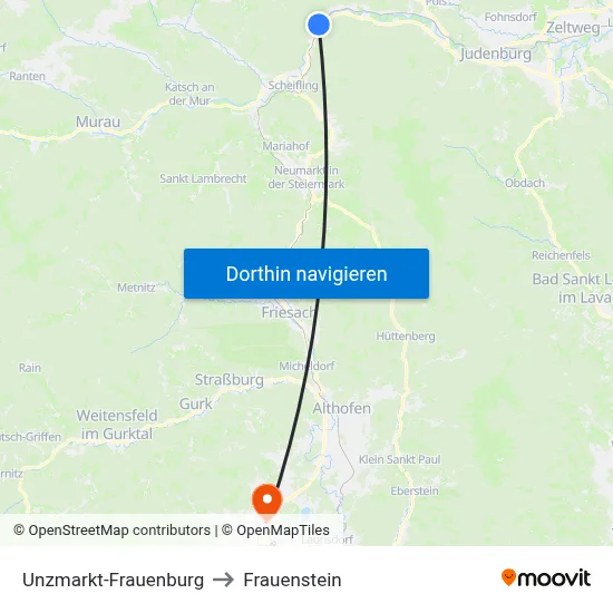 Unzmarkt-Frauenburg to Frauenstein map