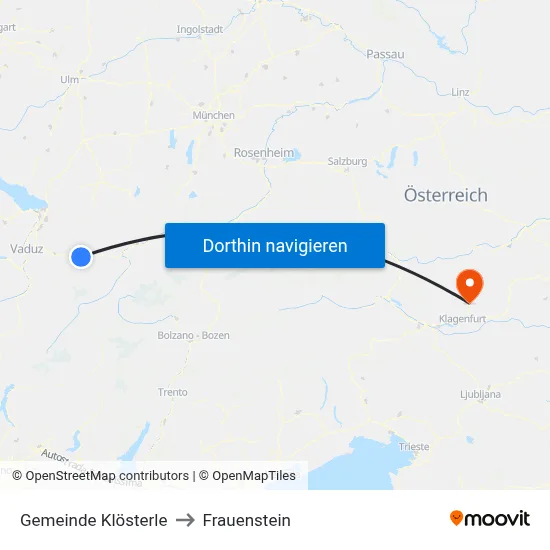 Gemeinde Klösterle to Frauenstein map