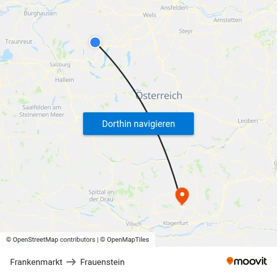 Frankenmarkt to Frauenstein map